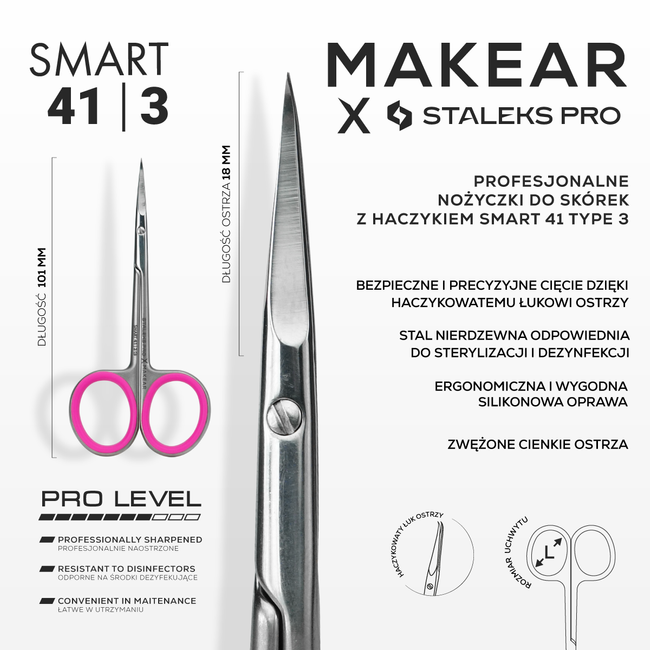 Makear x Staleks PRO SMART 41 - Profesjonalne nożyczki do skórek SE-41/3 o zakrzywionym ostrzu